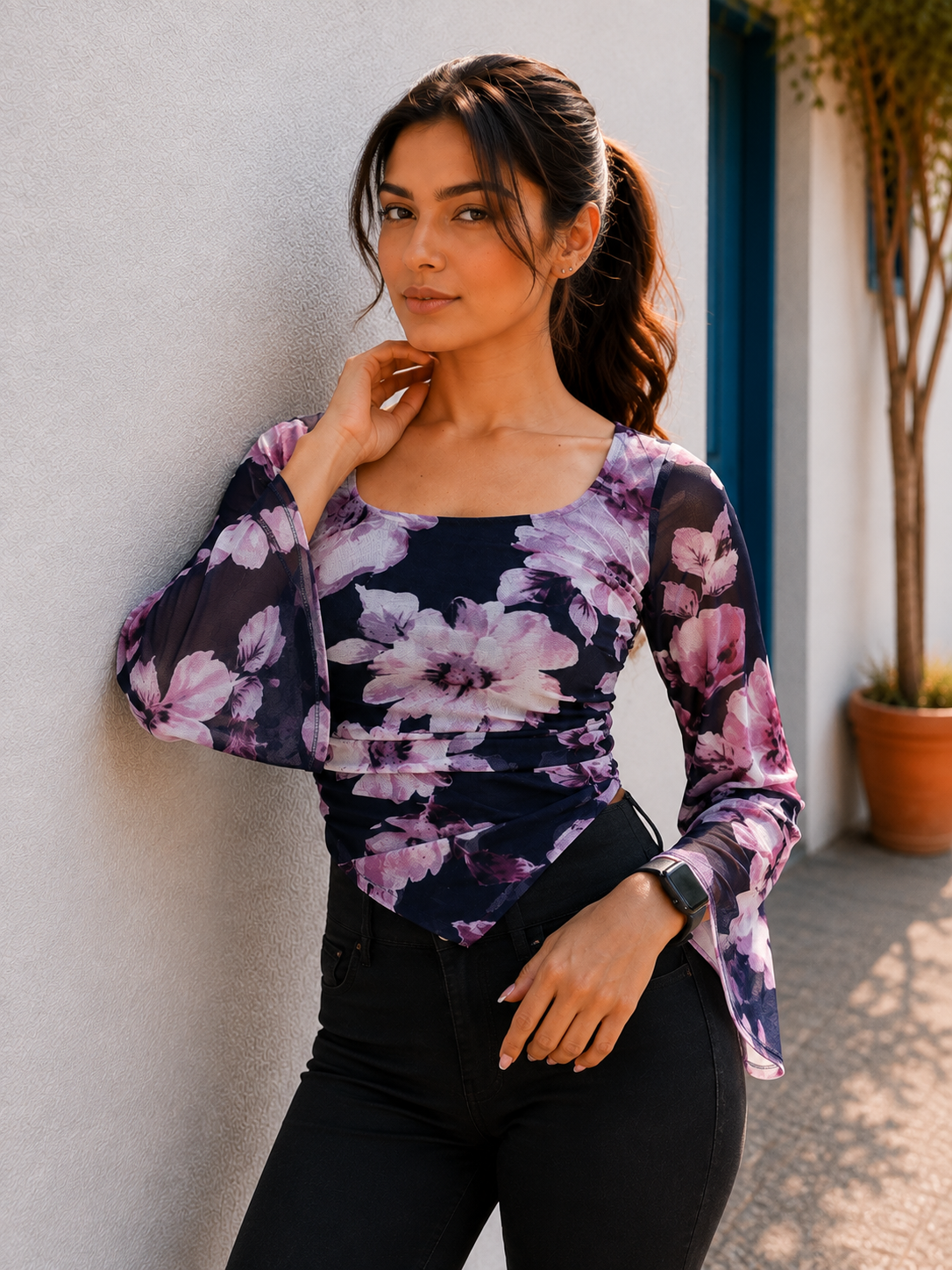 Long Sleeve Mesh Top