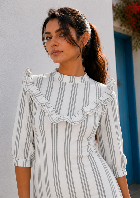 Stripes Ruffle Detail Dress