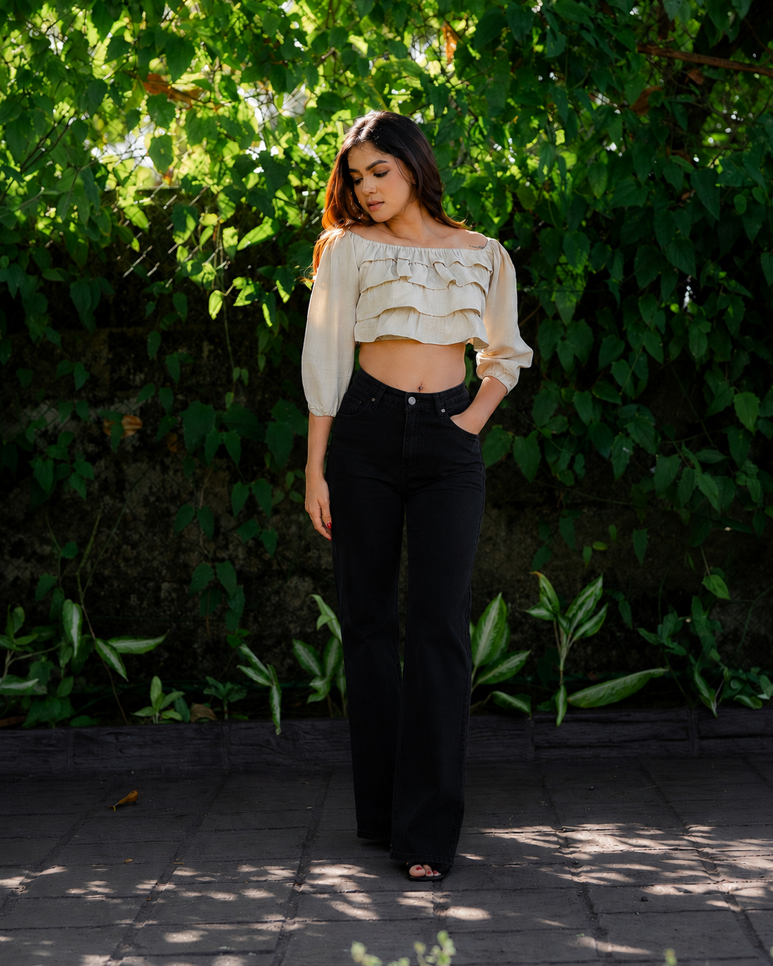 Ruffle Long Sleeve Crop Top
