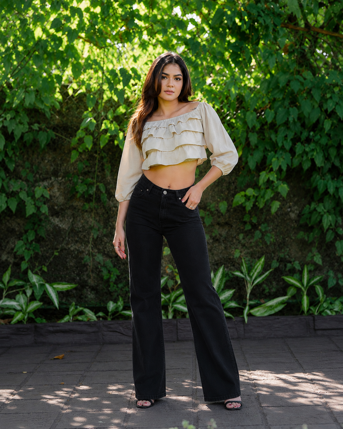 Ruffle Long Sleeve Crop Top