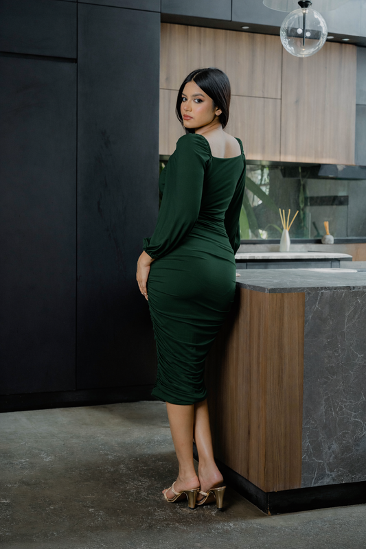 Long Sleeve Gathered Dress