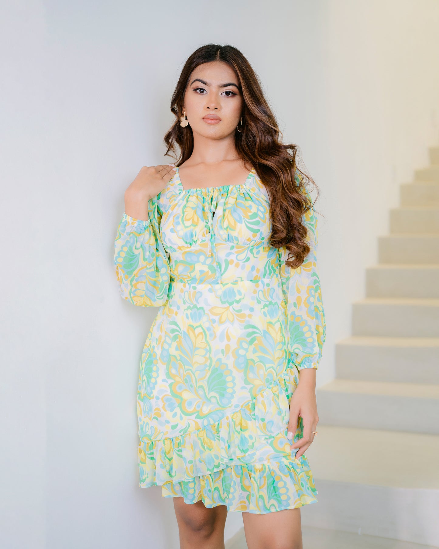 Long Sleeve Ruffle Hem Dress