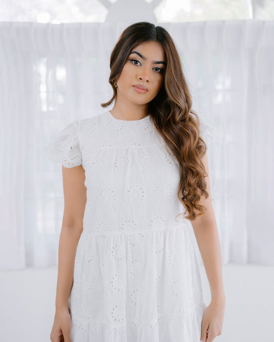 Tiered Cut Lawn Short Dress