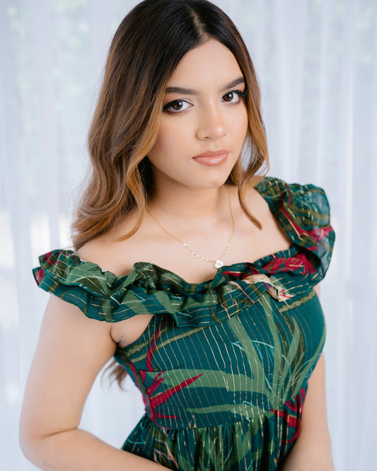 Printed Off Shoulder Maxi Dress