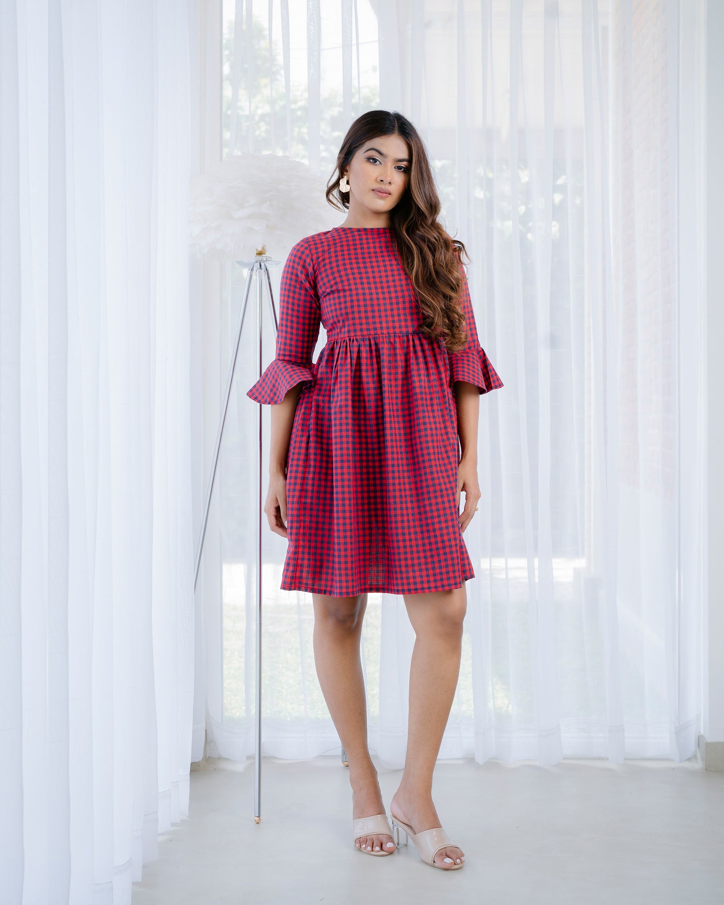 Back Bow Tie Check Dress