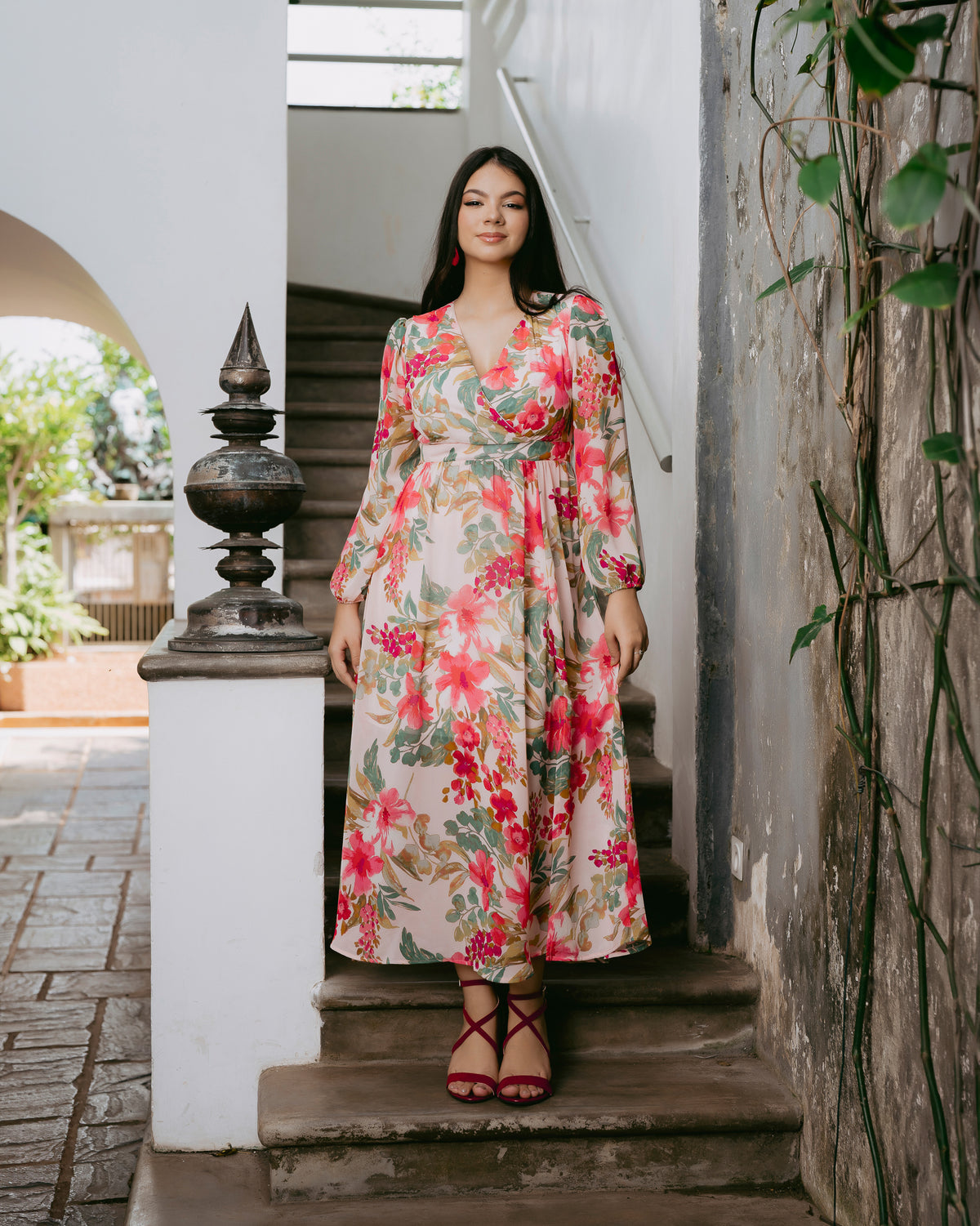 Long-Sleeve Printed Maxi Dress