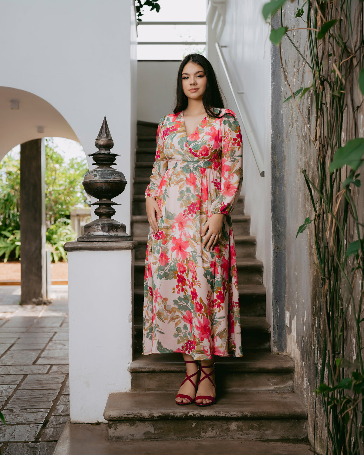 Long-Sleeve Printed Maxi Dress