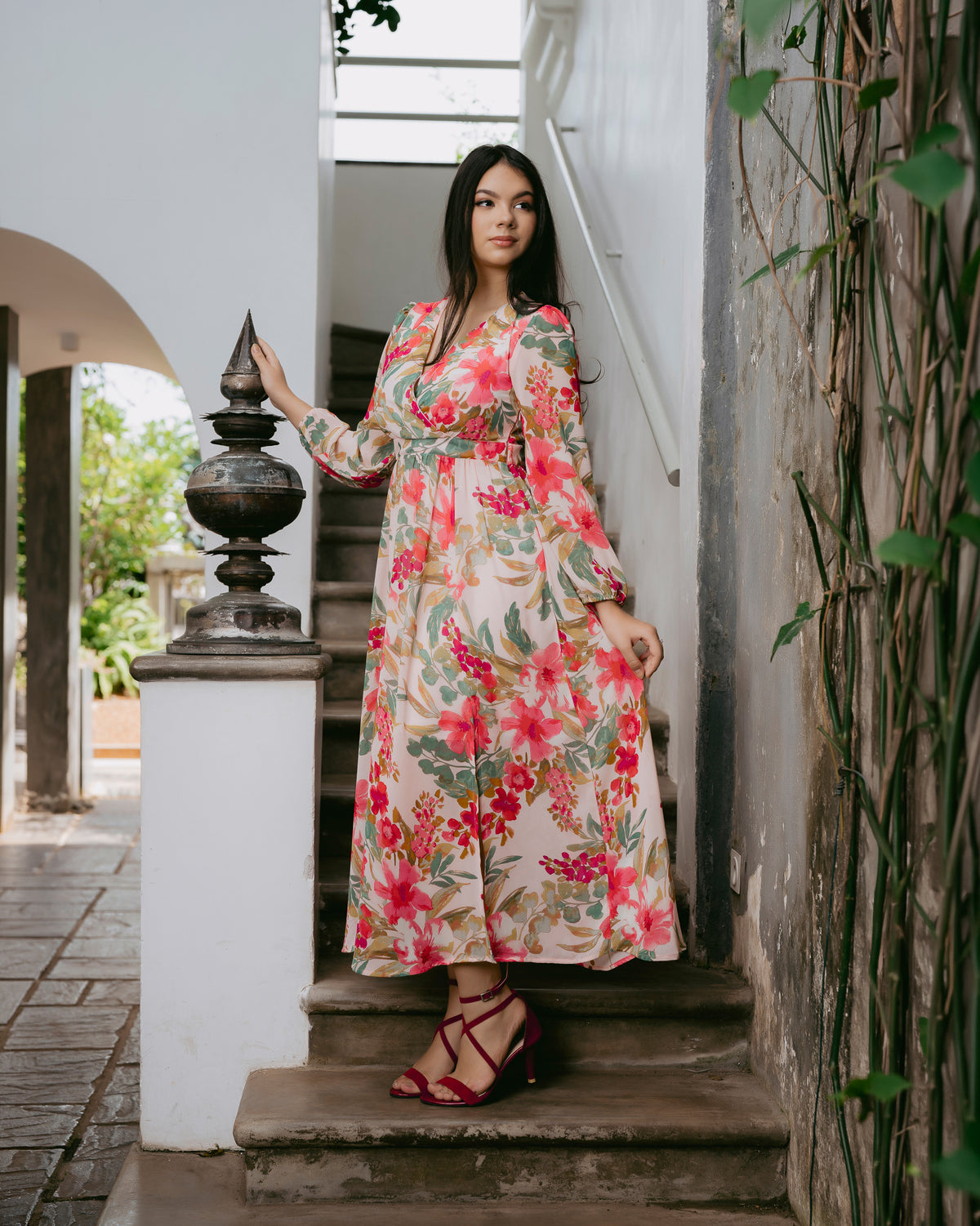 Long-Sleeve Printed Maxi Dress