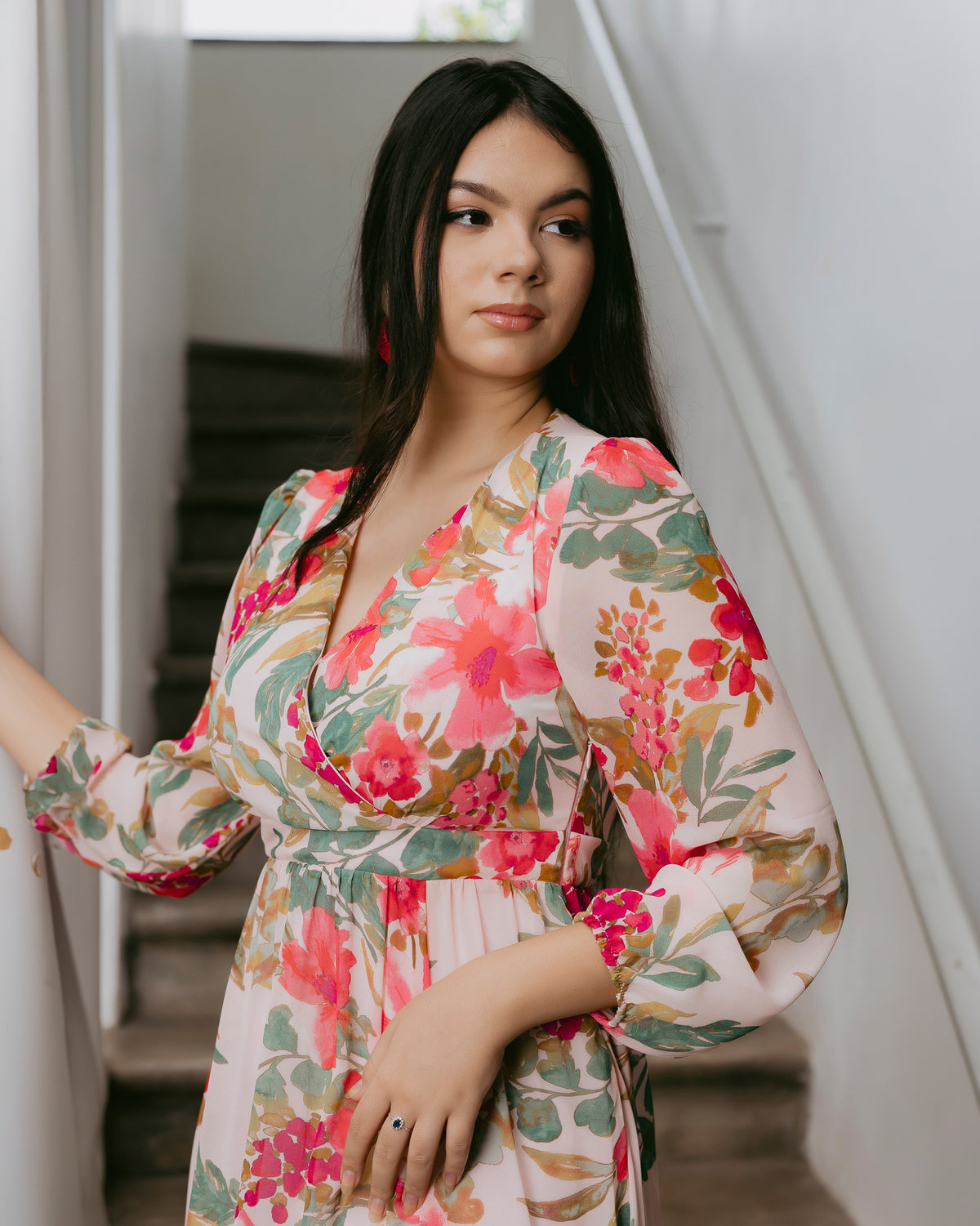 Long-Sleeve Printed Maxi Dress