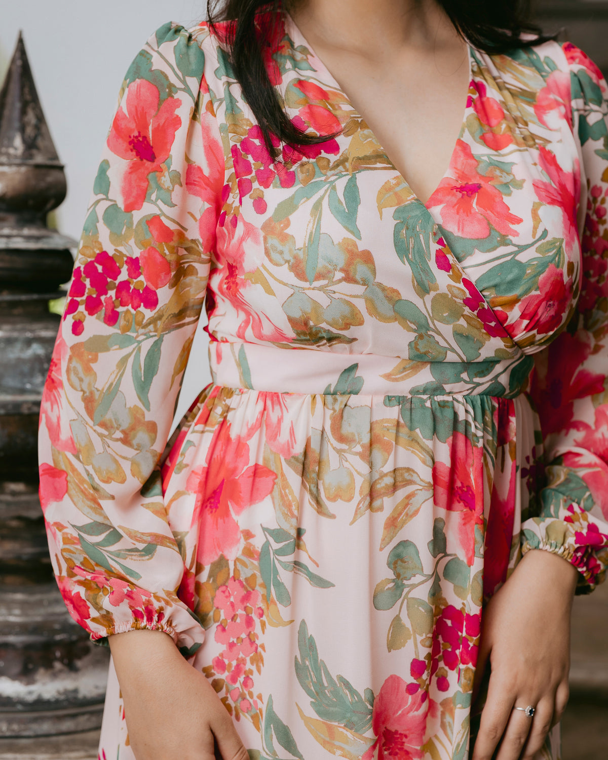 Long-Sleeve Printed Maxi Dress