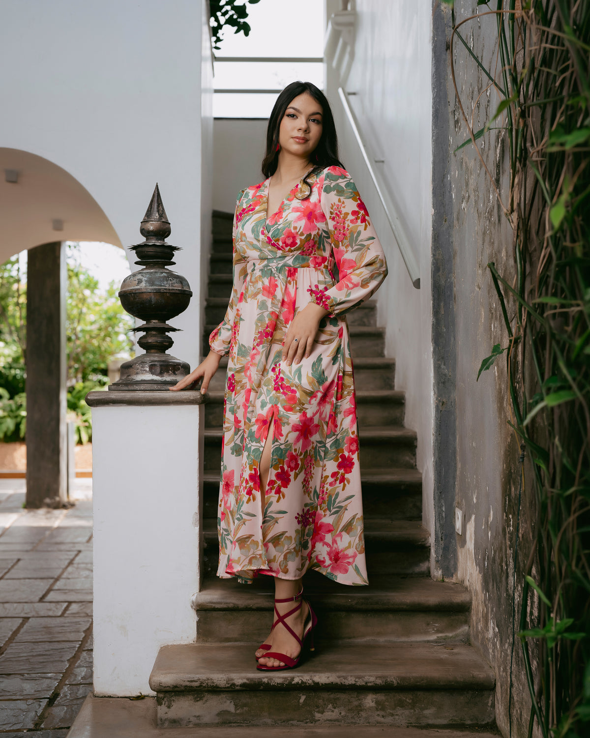 Long-Sleeve Printed Maxi Dress
