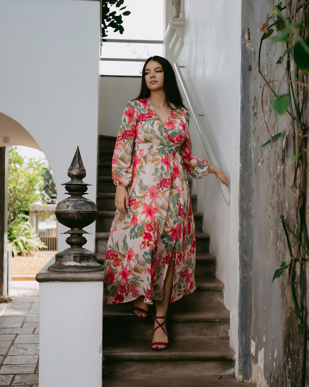 Long-Sleeve Printed Maxi Dress