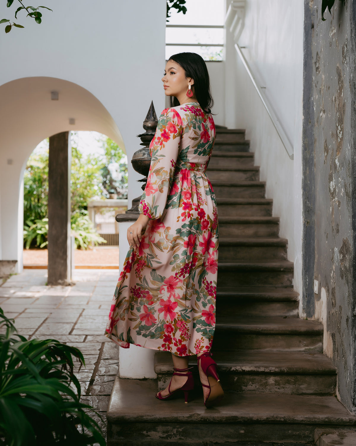 Long-Sleeve Printed Maxi Dress