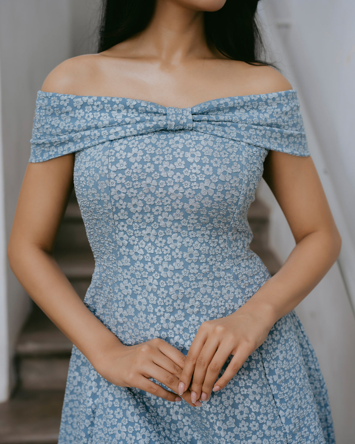 Drop-Shoulder Jacquard Short Dress