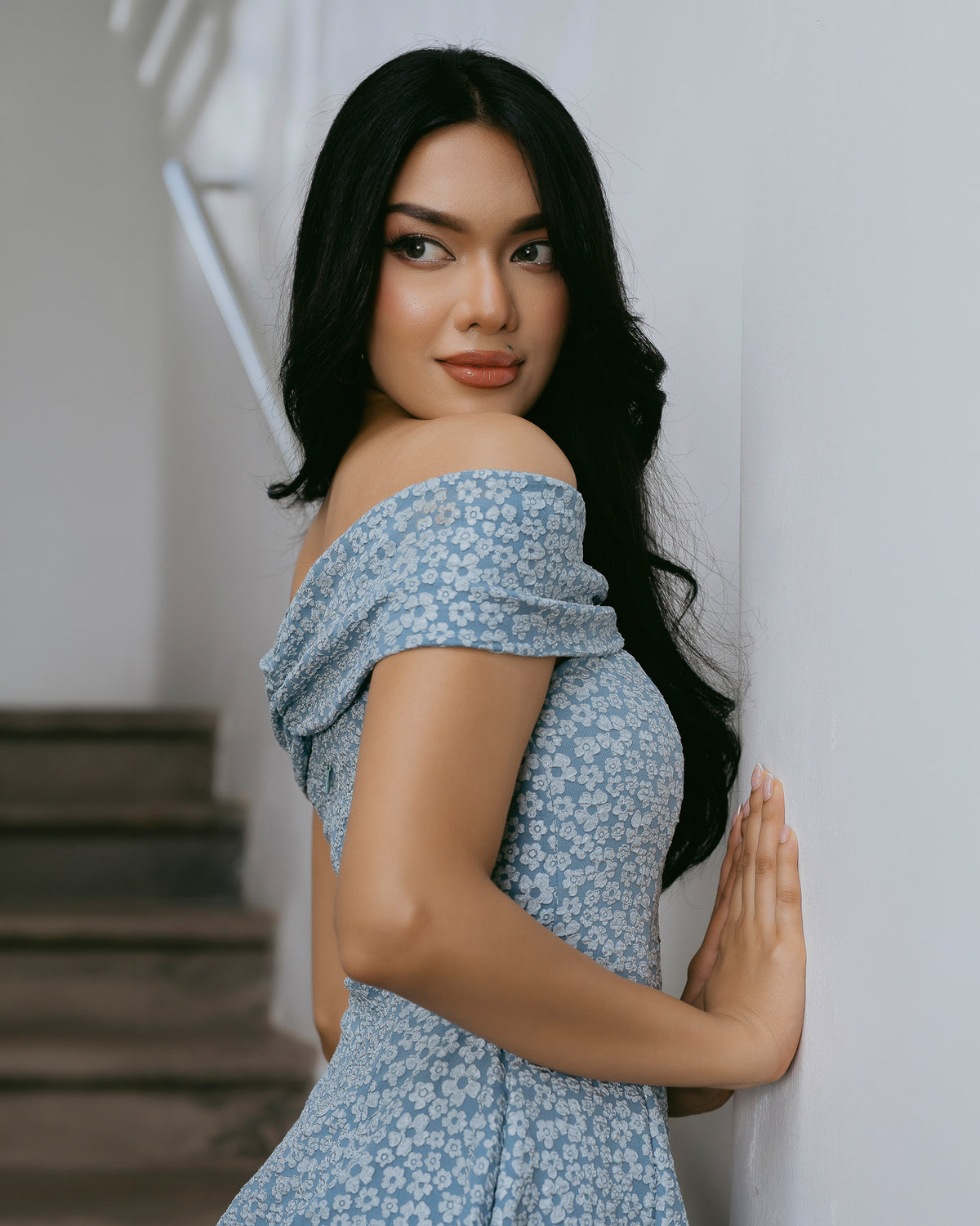 Drop-Shoulder Jacquard Short Dress