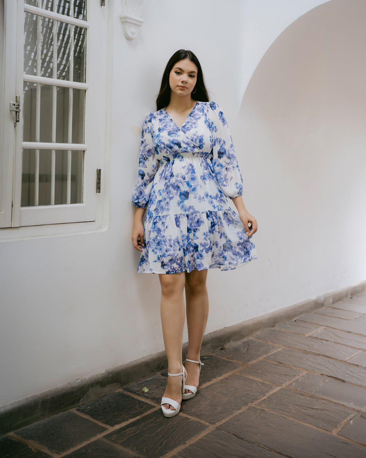 Long-Sleeve Printed Dress