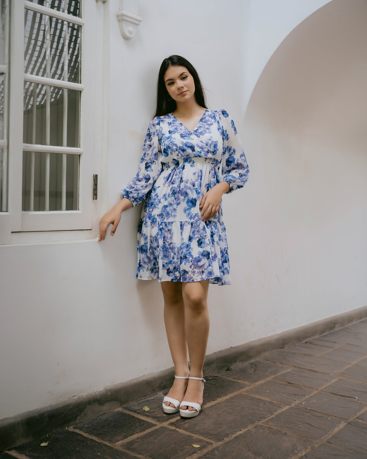 Long-Sleeve Printed Dress