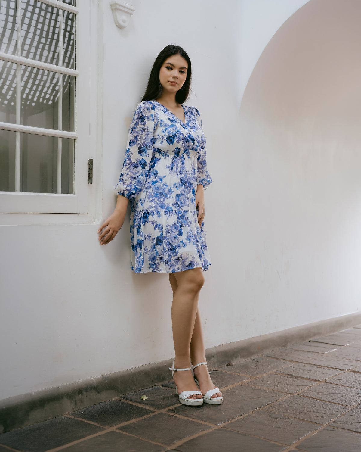 Long-Sleeve Printed Dress