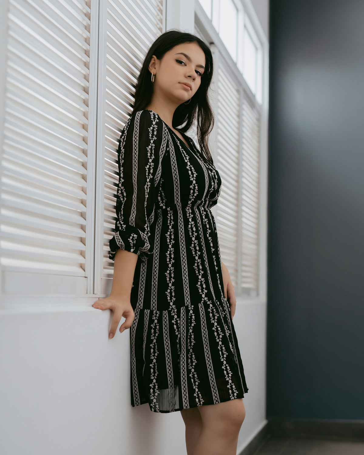 Long-Sleeve Printed Dress