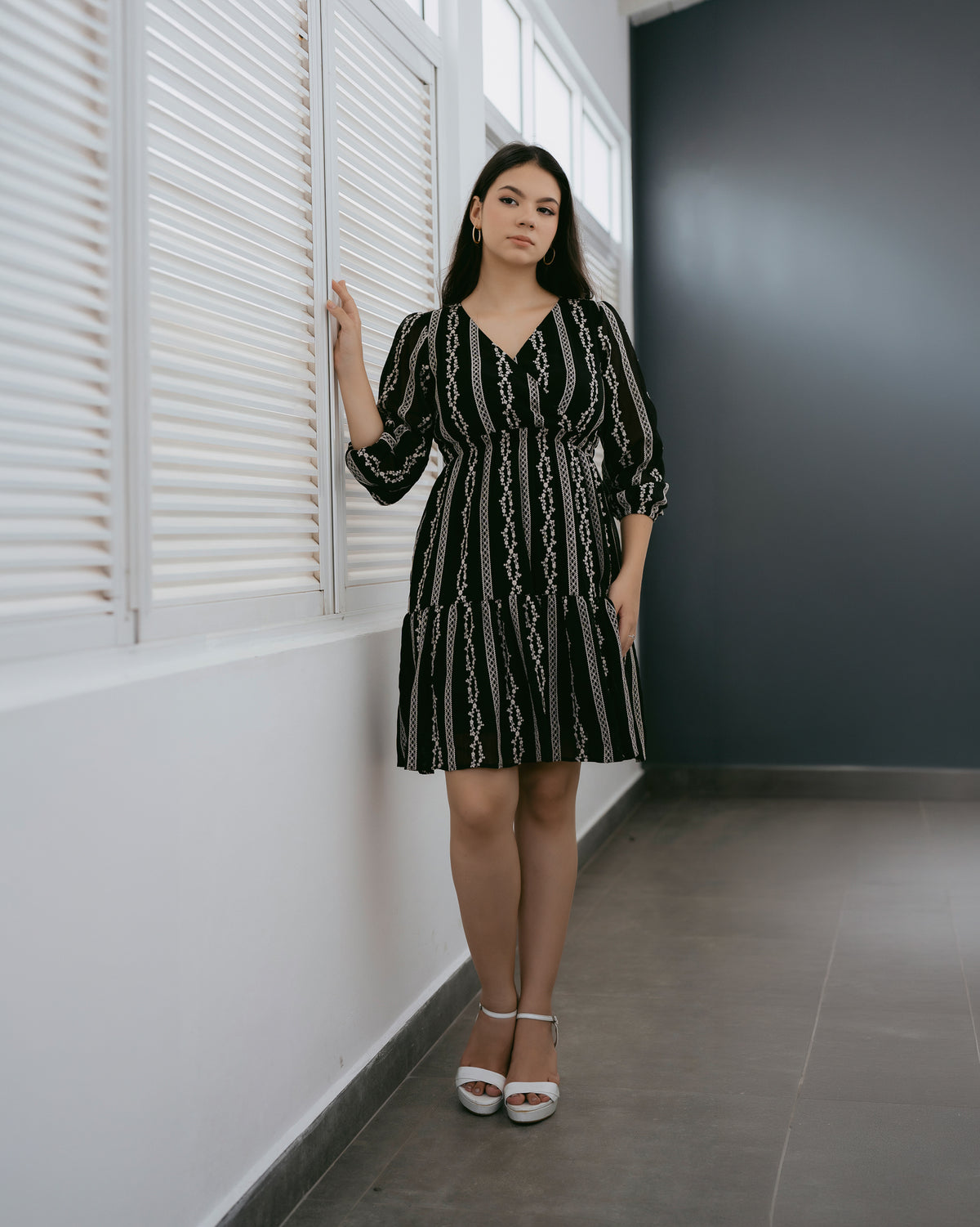 Long-Sleeve Printed Dress