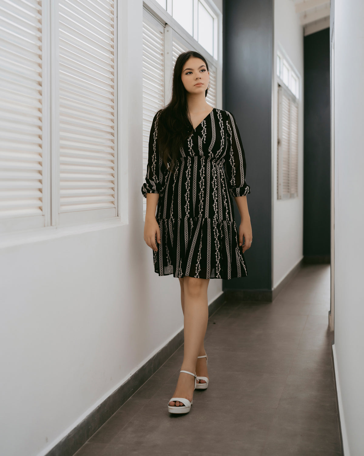 Long-Sleeve Printed Dress