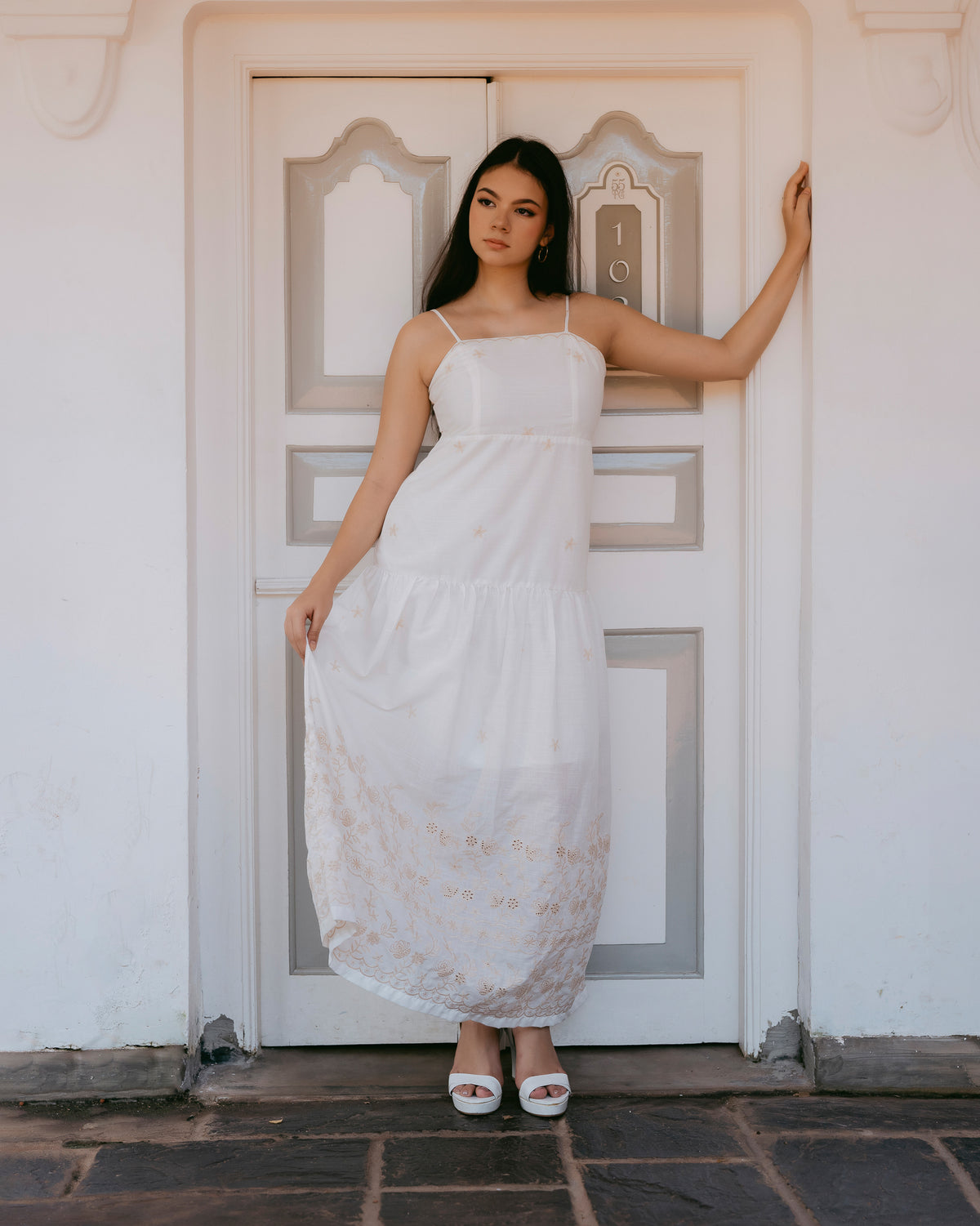 Strappy Embroidered Maxi Dress