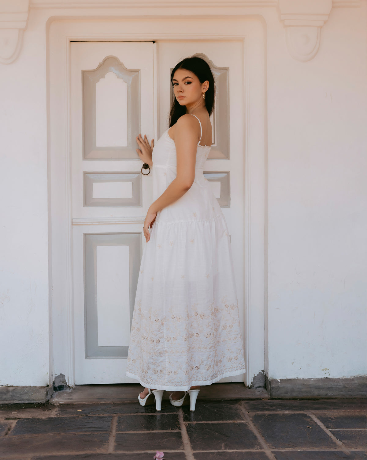 Strappy Embroidered Maxi Dress