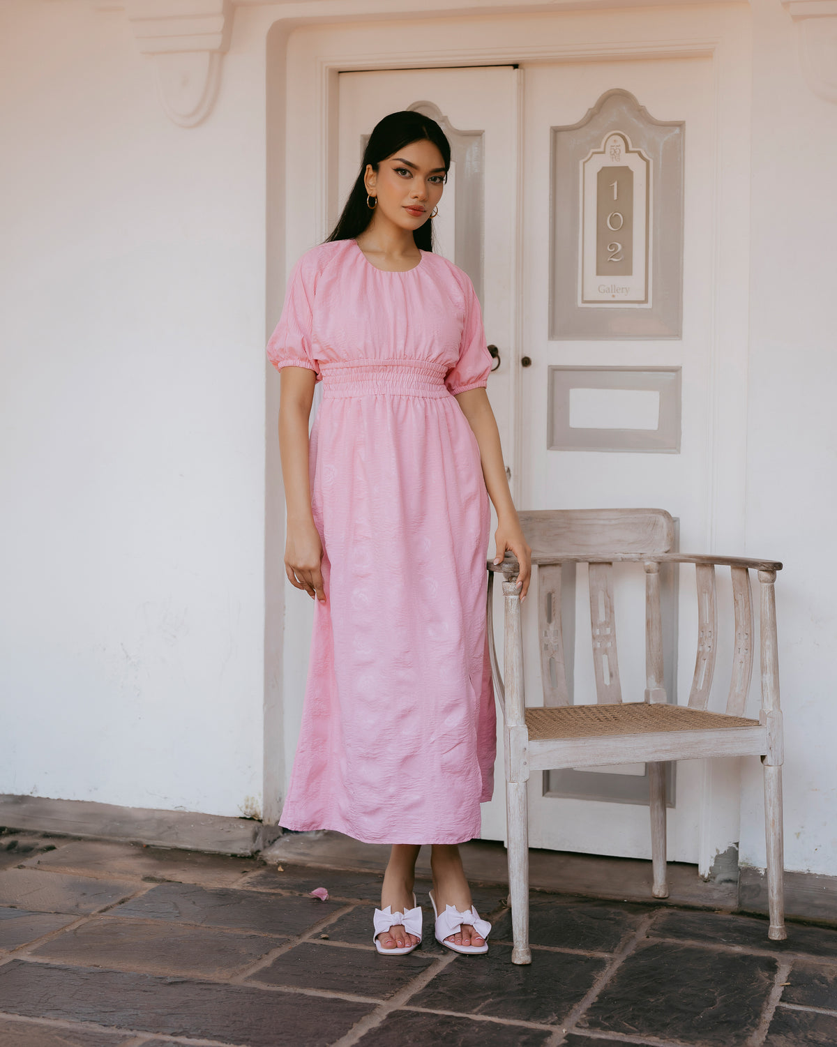 Waist-Gathered Maxi Dress