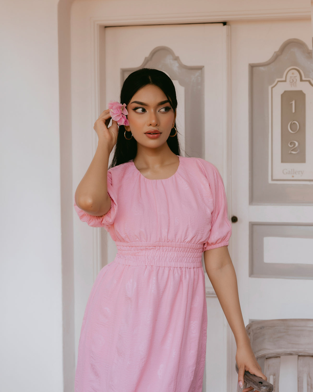 Waist-Gathered Maxi Dress