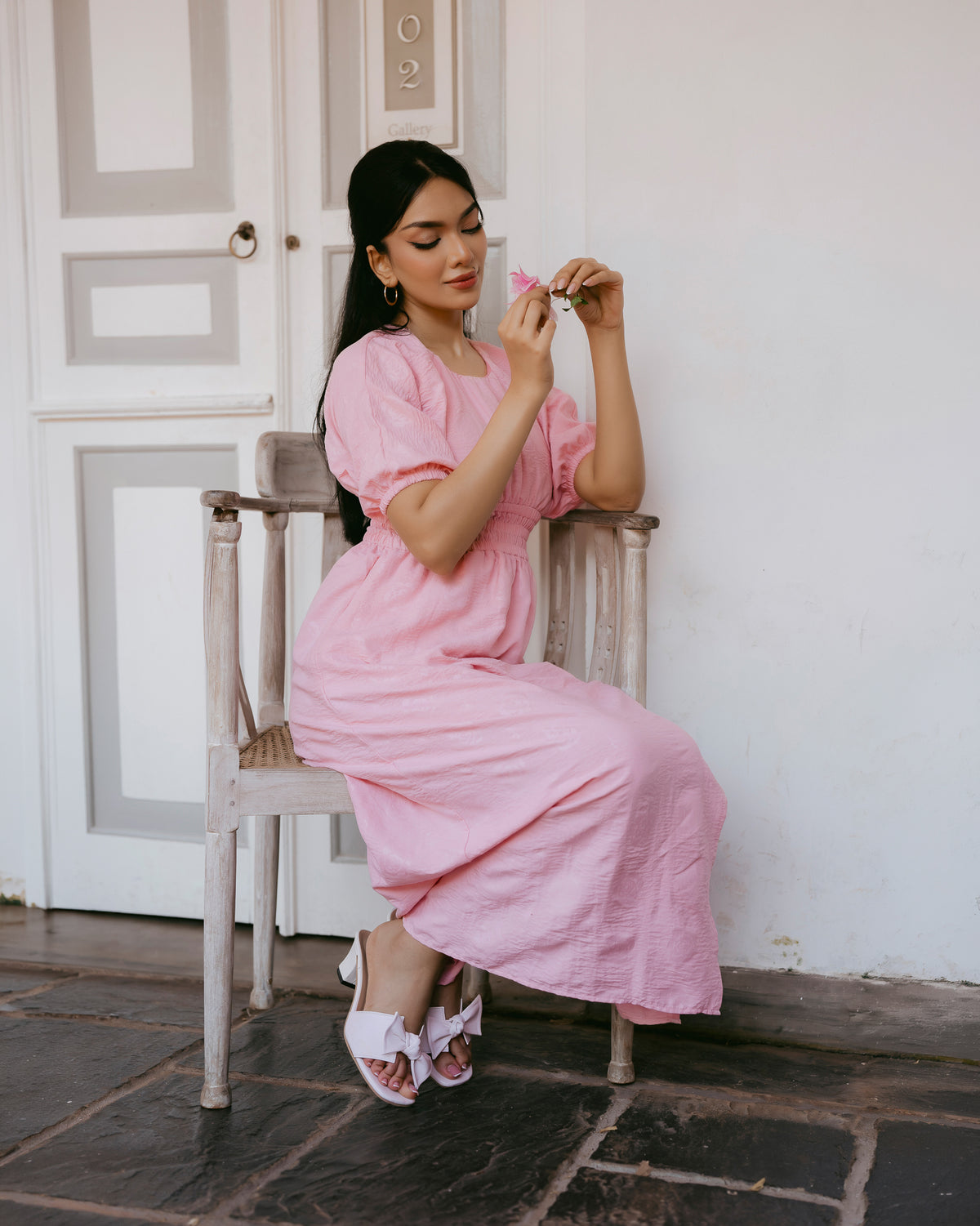 Waist-Gathered Maxi Dress