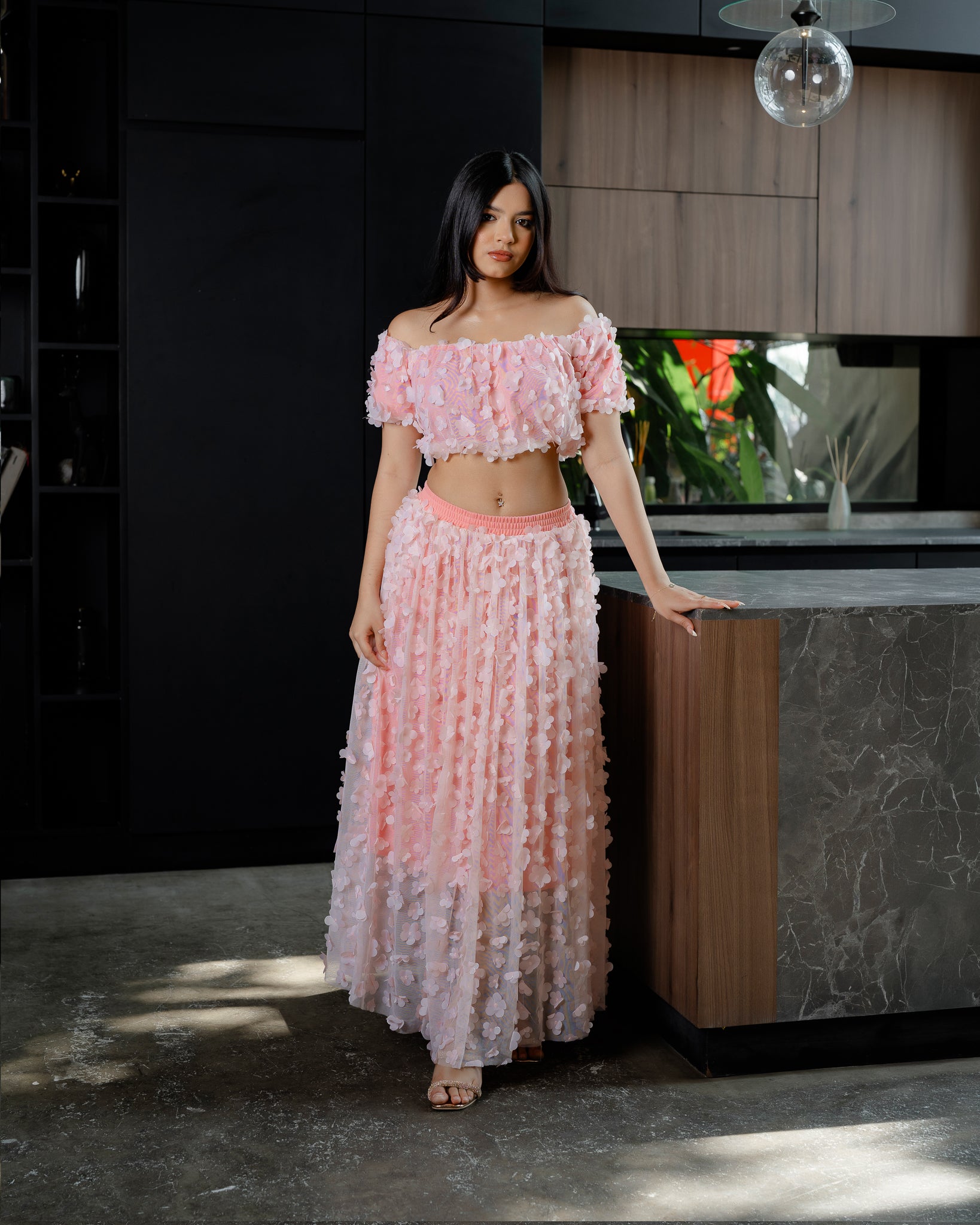 Floral Mesh Skirt & Top