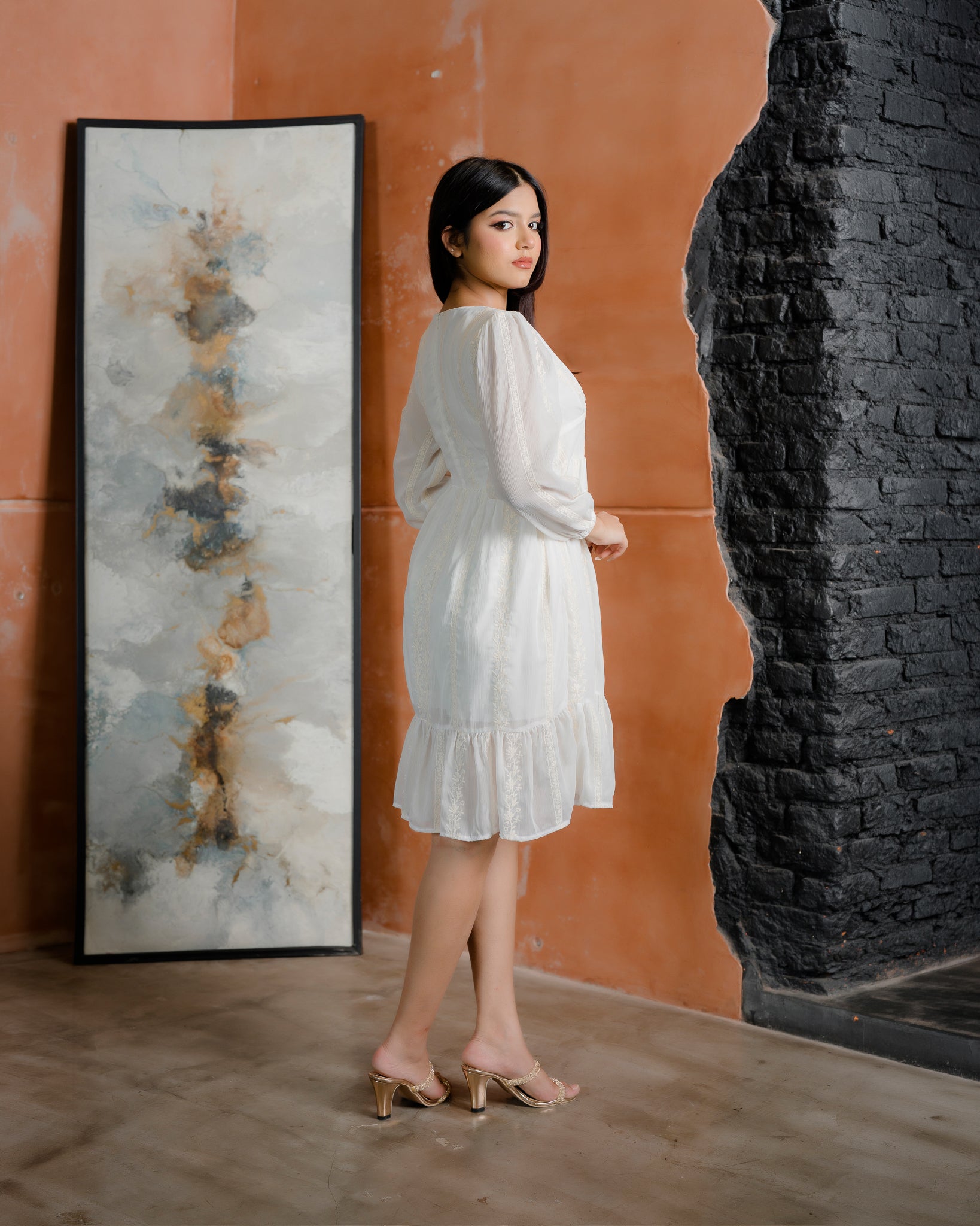 Embroider Detail Long Sleeve Dress