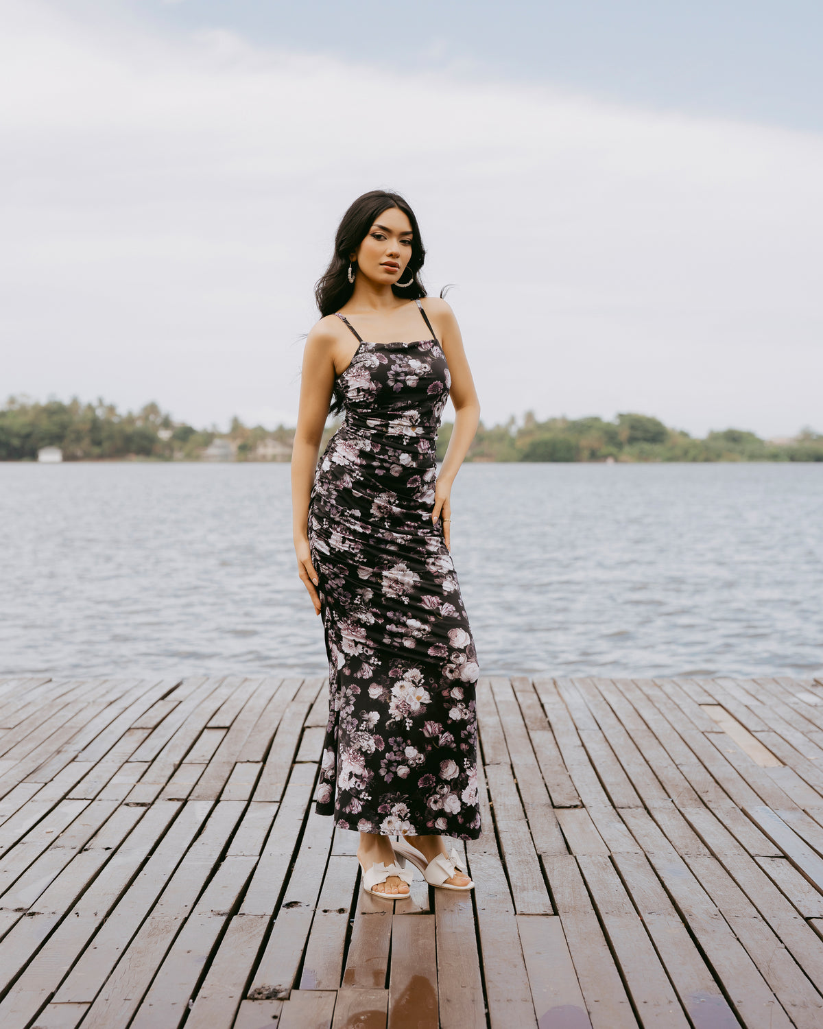 Floral Print Strappy Gathered Dress