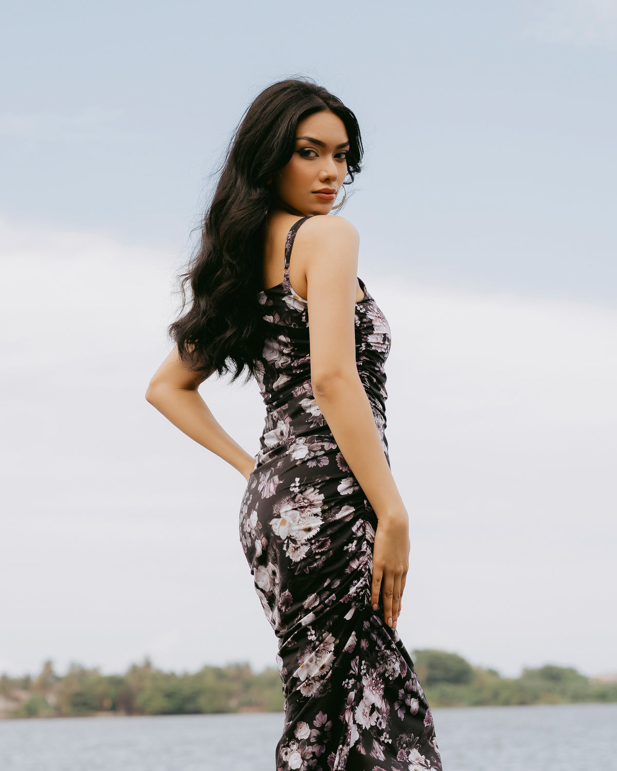 Floral Print Strappy Gathered Dress