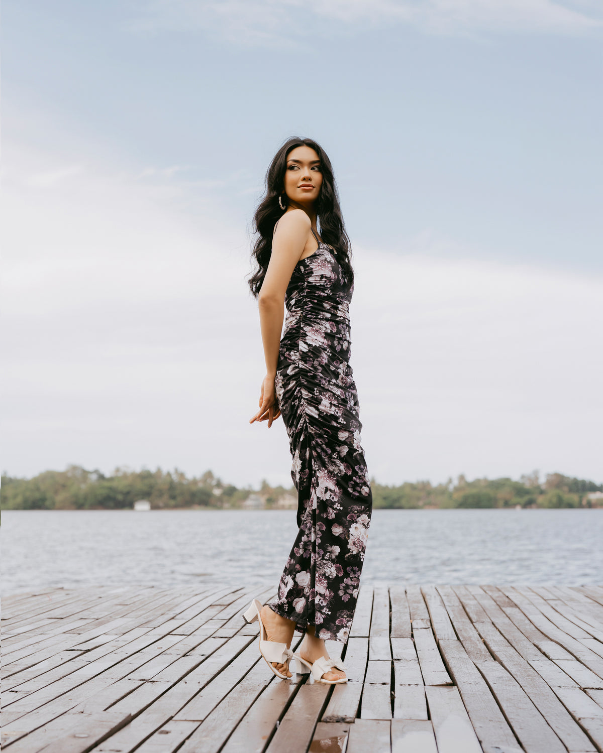 Floral Print Strappy Gathered Dress