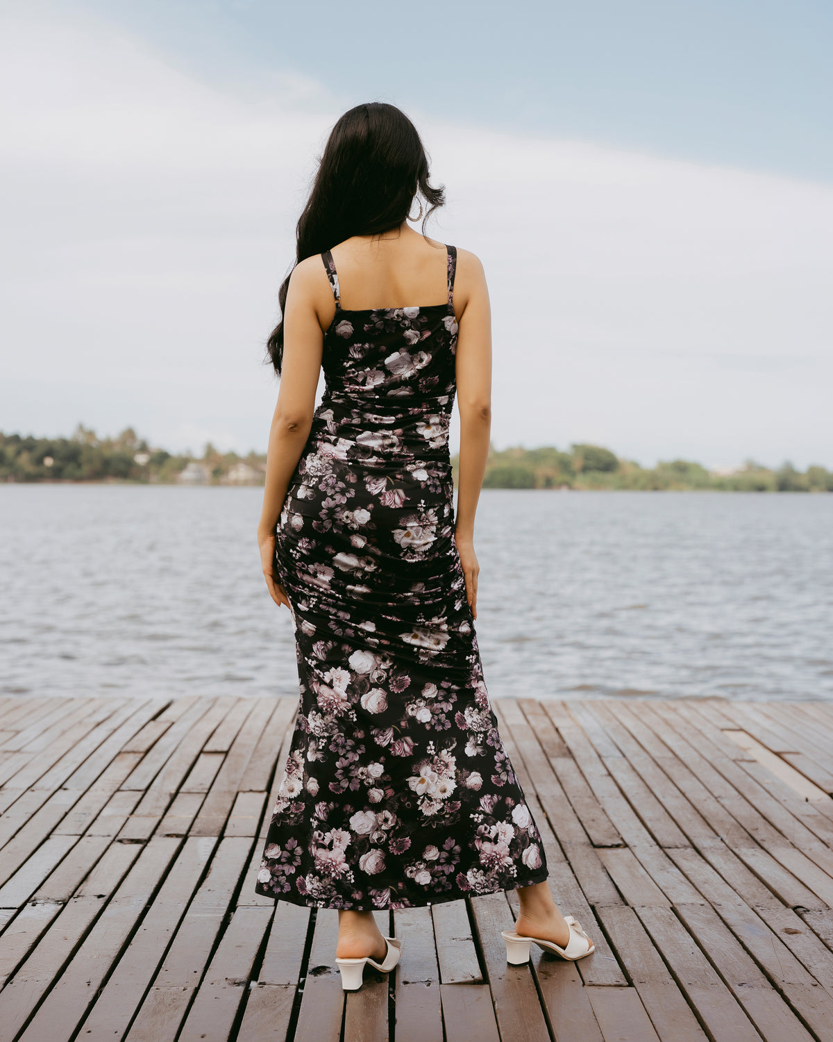 Floral Print Strappy Gathered Dress