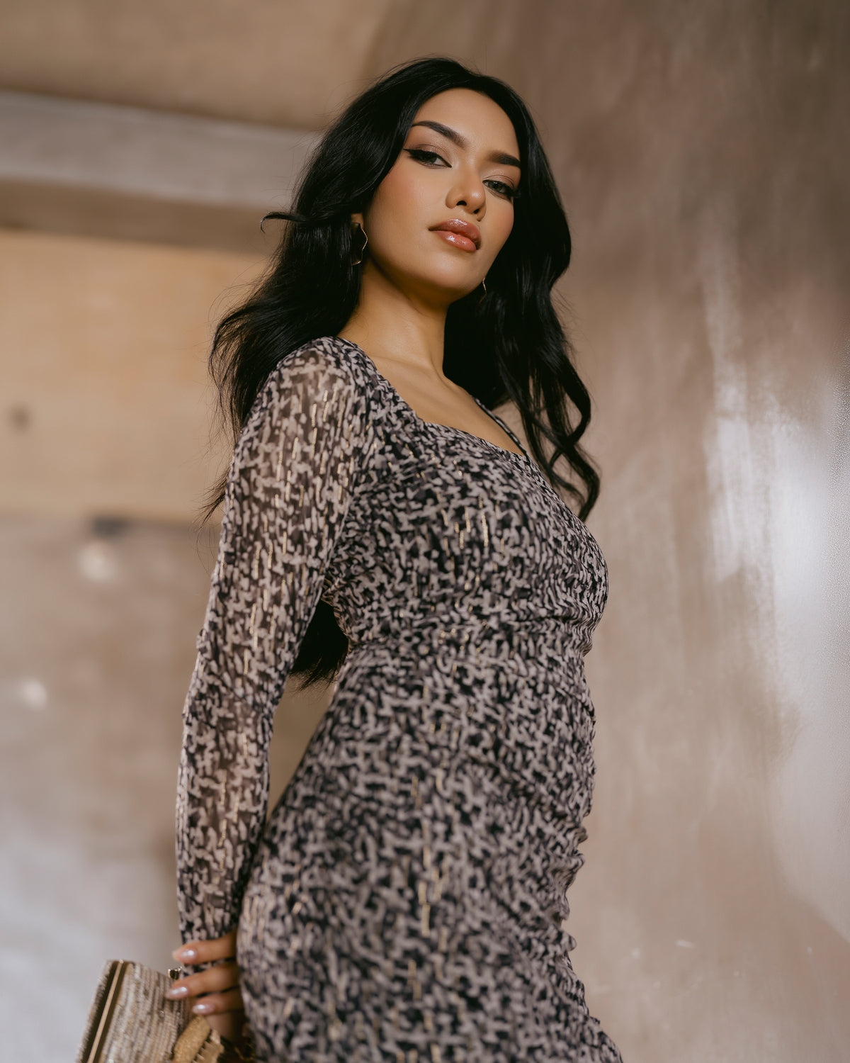 Long-Sleeve Mesh Dress