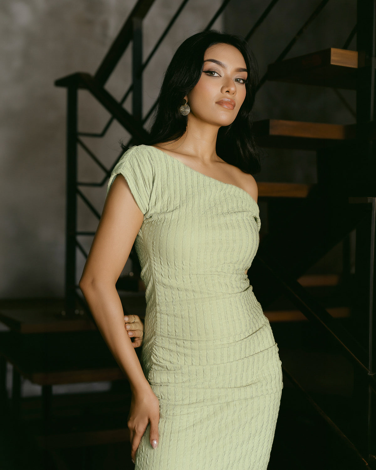 Drop-Shoulder Dress with Front Slit