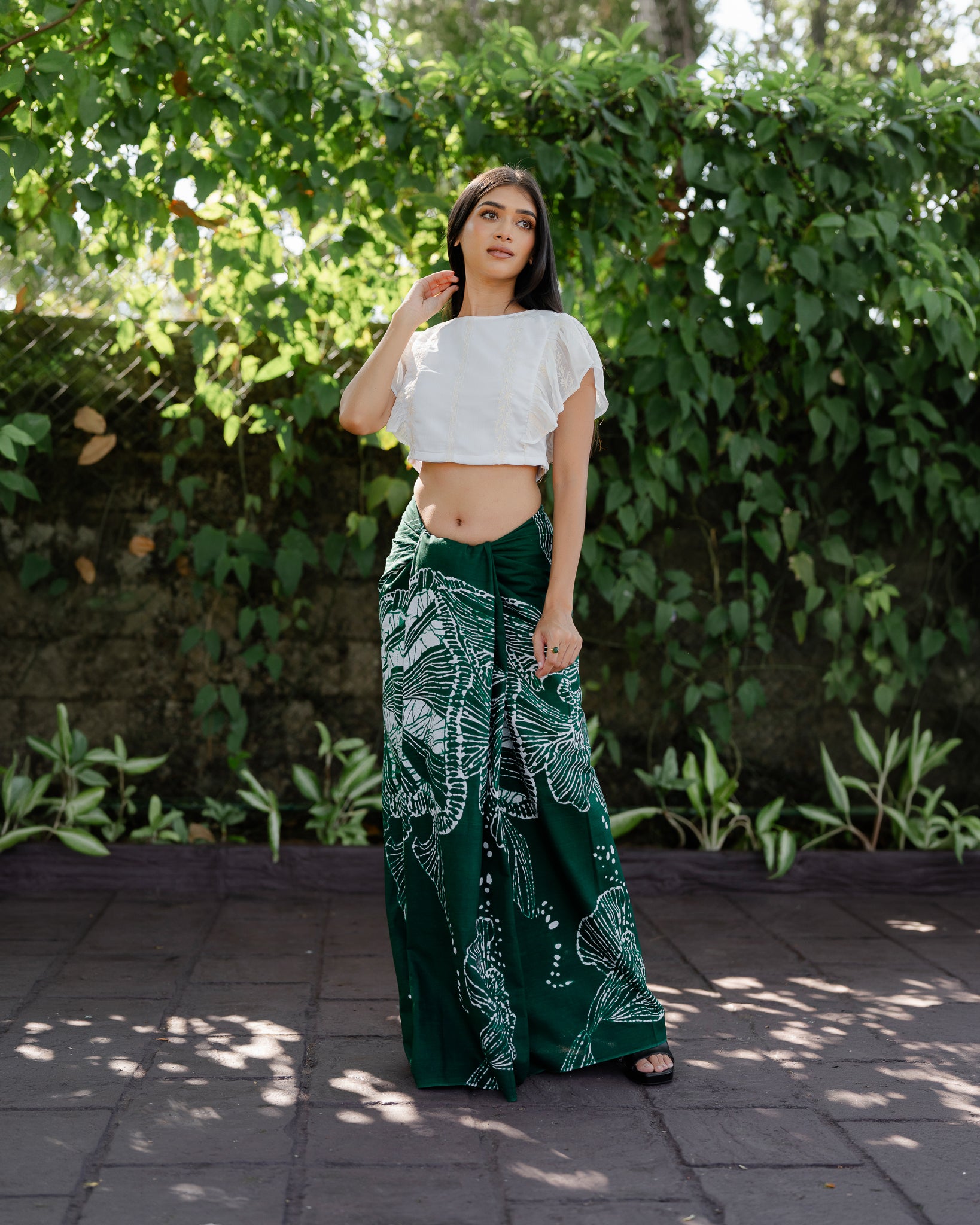 Ruffle Hem Embroidered Crop Top