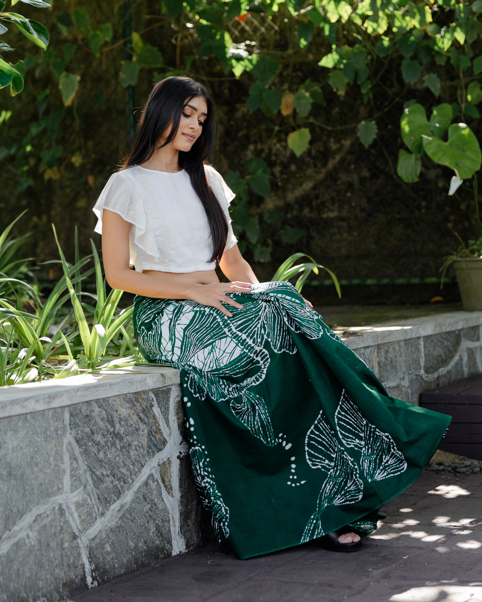 Ruffle Hem Embroidered Crop Top