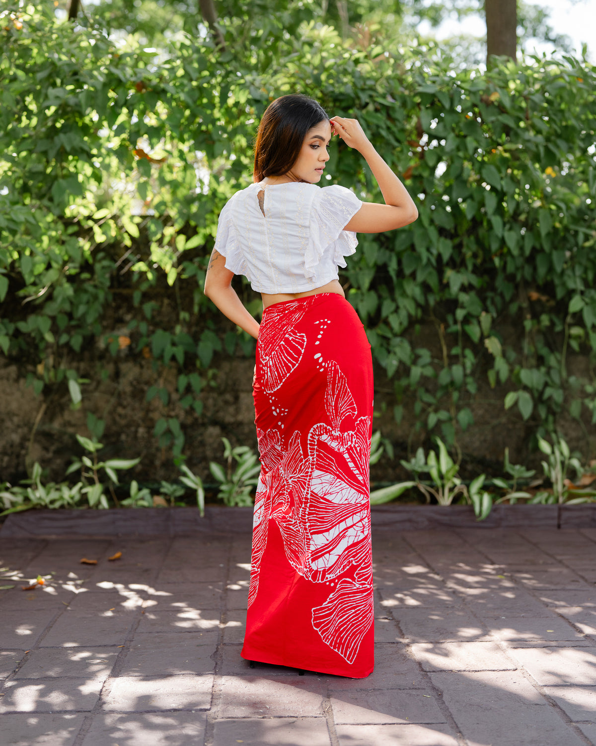 Ruffle Hem Embroidered Crop Top