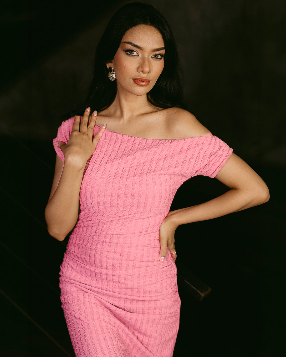 Drop-Shoulder Dress with Front Slit