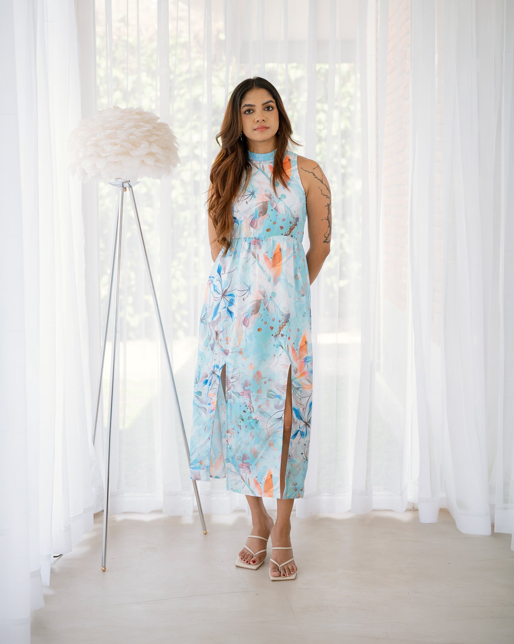 Halter Neck Front Slit Detail Dress