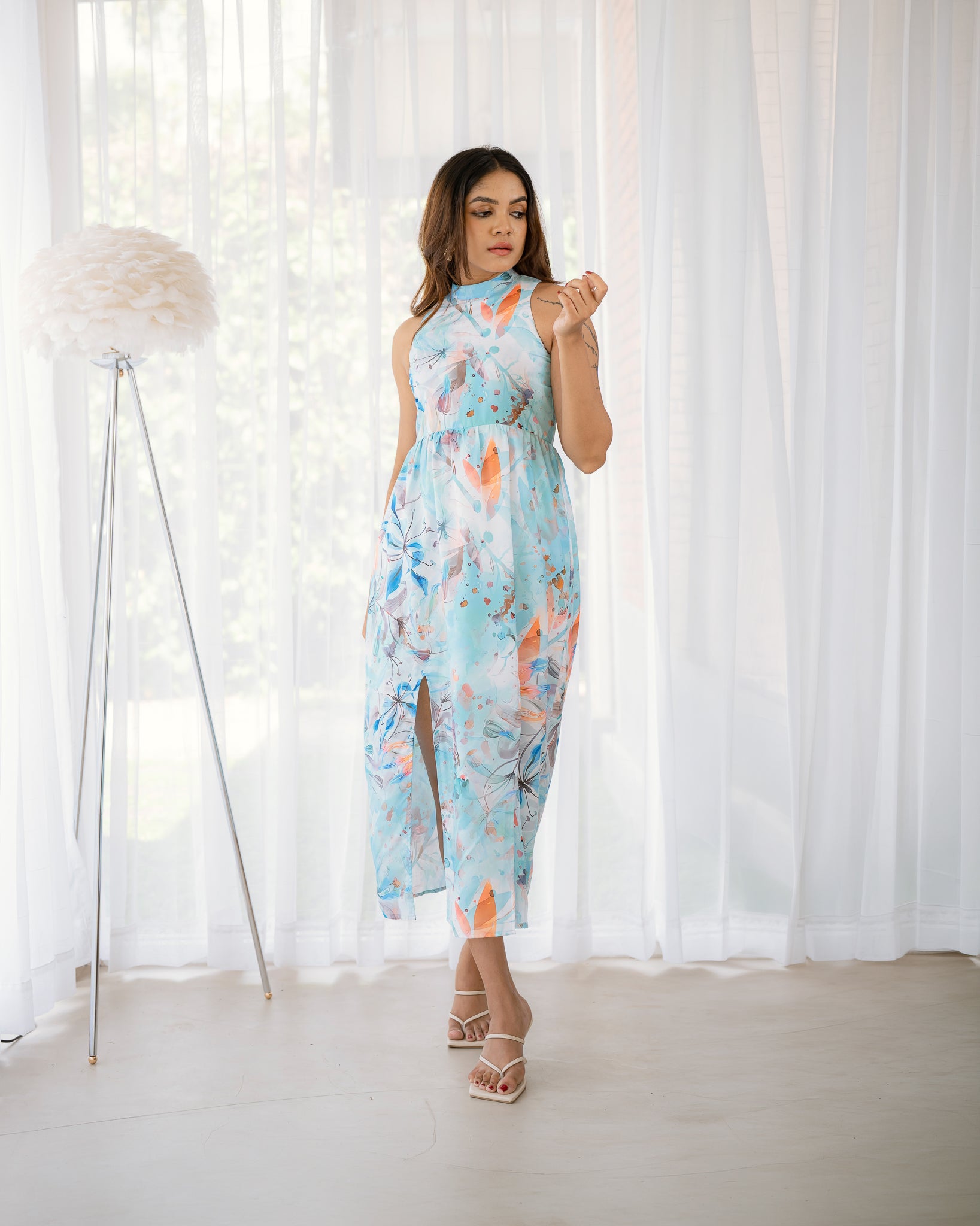 Halter Neck Front Slit Detail Dress
