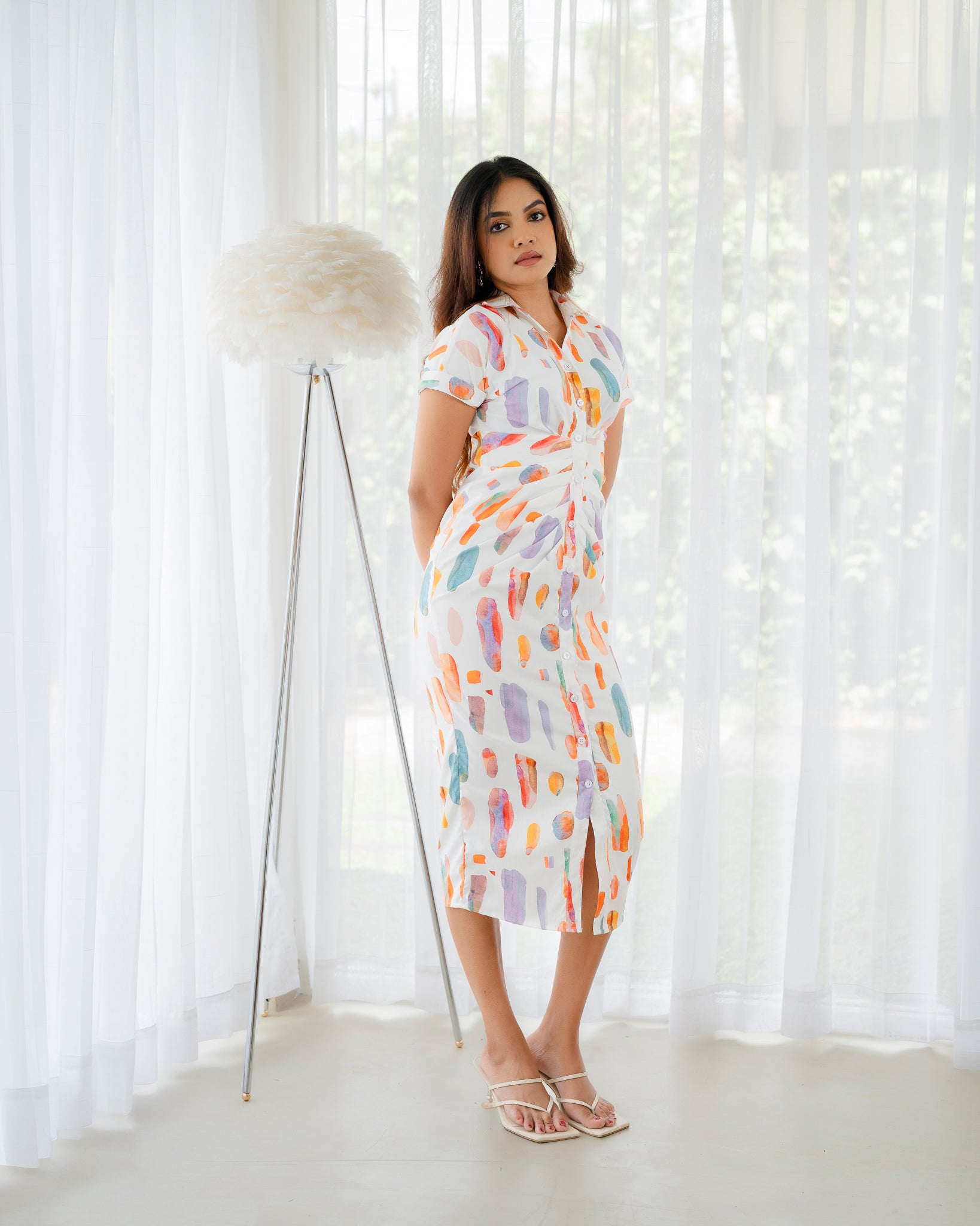Button Down Front Gathered Dress
