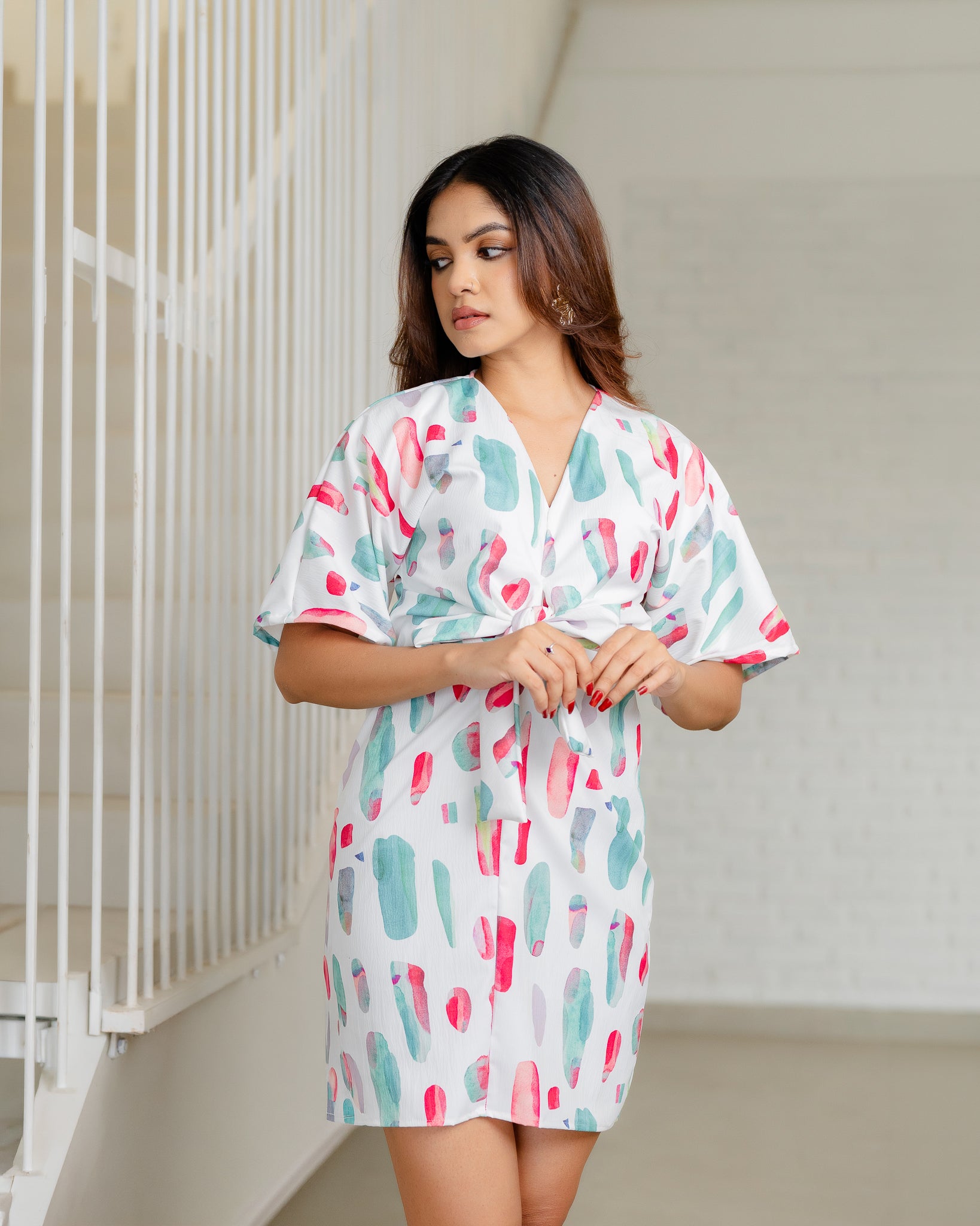 Front Tie-up Short Dress