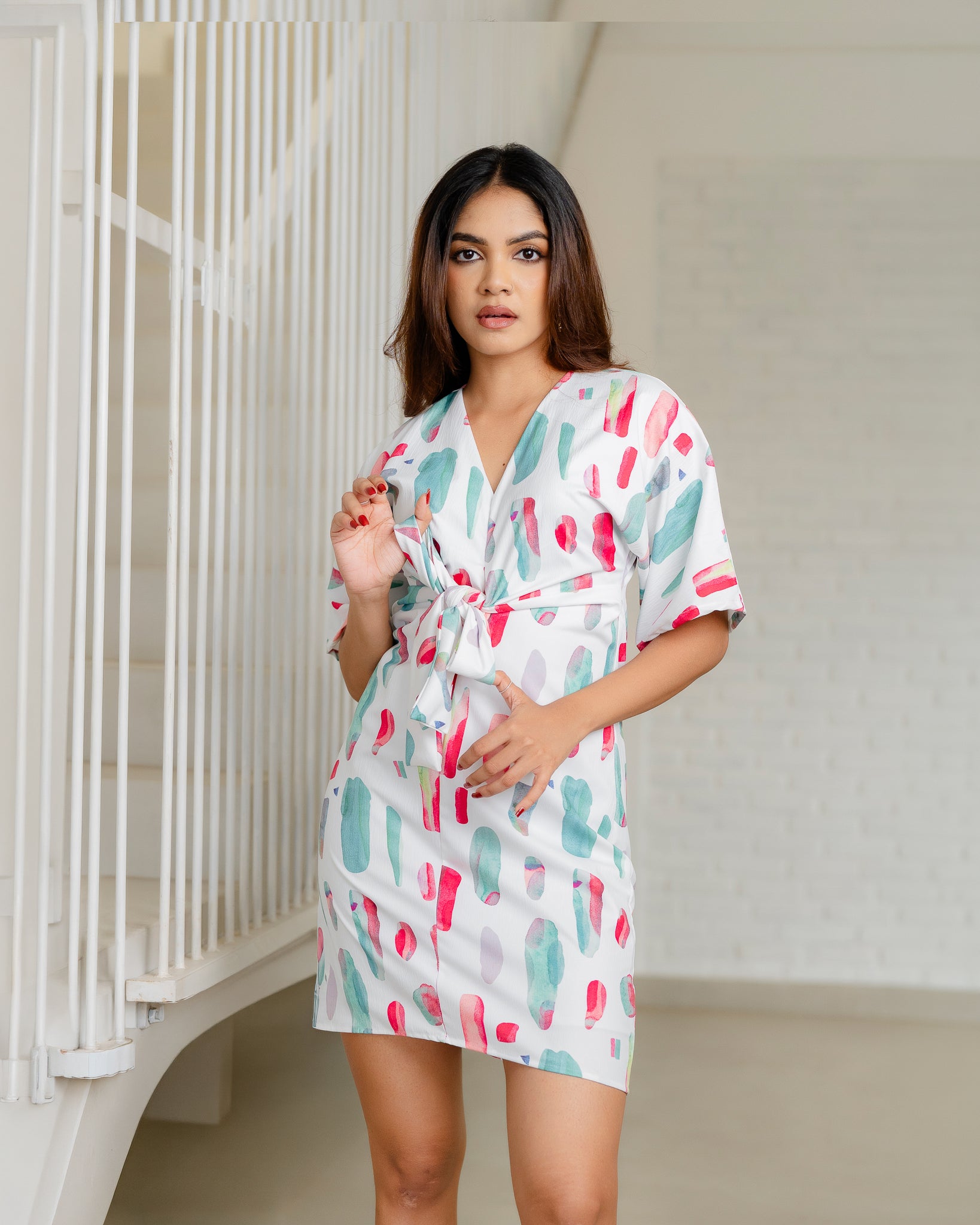Front Tie-up Short Dress