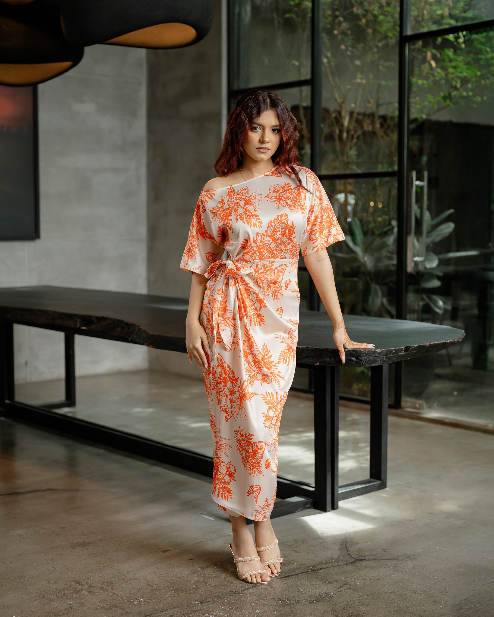 Drop Shoulder Front Knot Dress