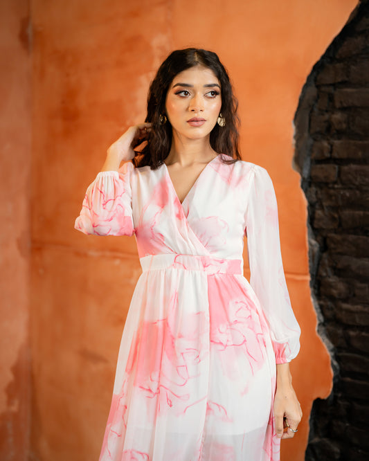 Surplice Neckline Printed Dress