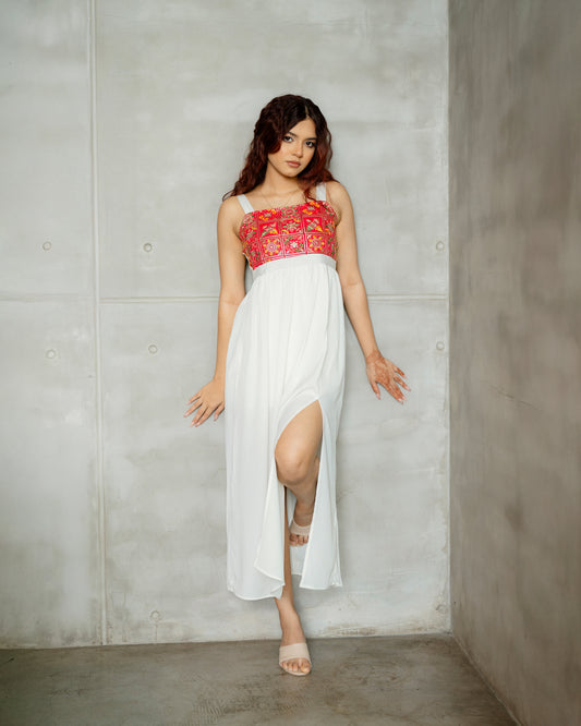 Strappy Gold Detail Front Slit Maxi Dress